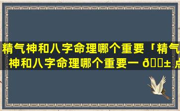 精气神和八字命理哪个重要「精气神和八字命理哪个重要一 🐱 点 🦄 」